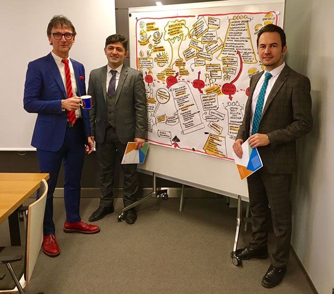 Harri Peltoniemi ja vieraat Azerbaidzhanin opetusministeriöstä.