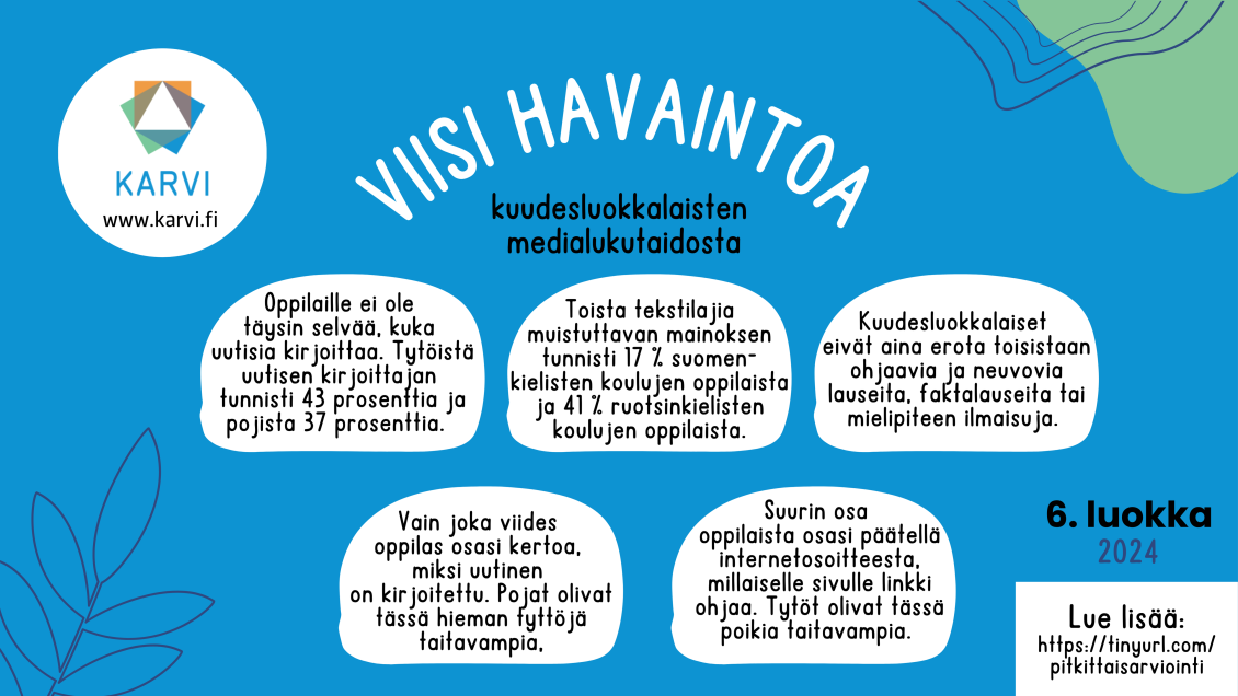 Viisi havaintoa kuudesluokkalaisten medialukutaidosta