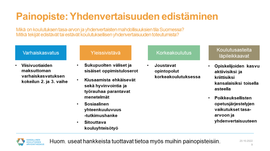 Painopiste 2: Yhdenvertaisuuden edistäminen