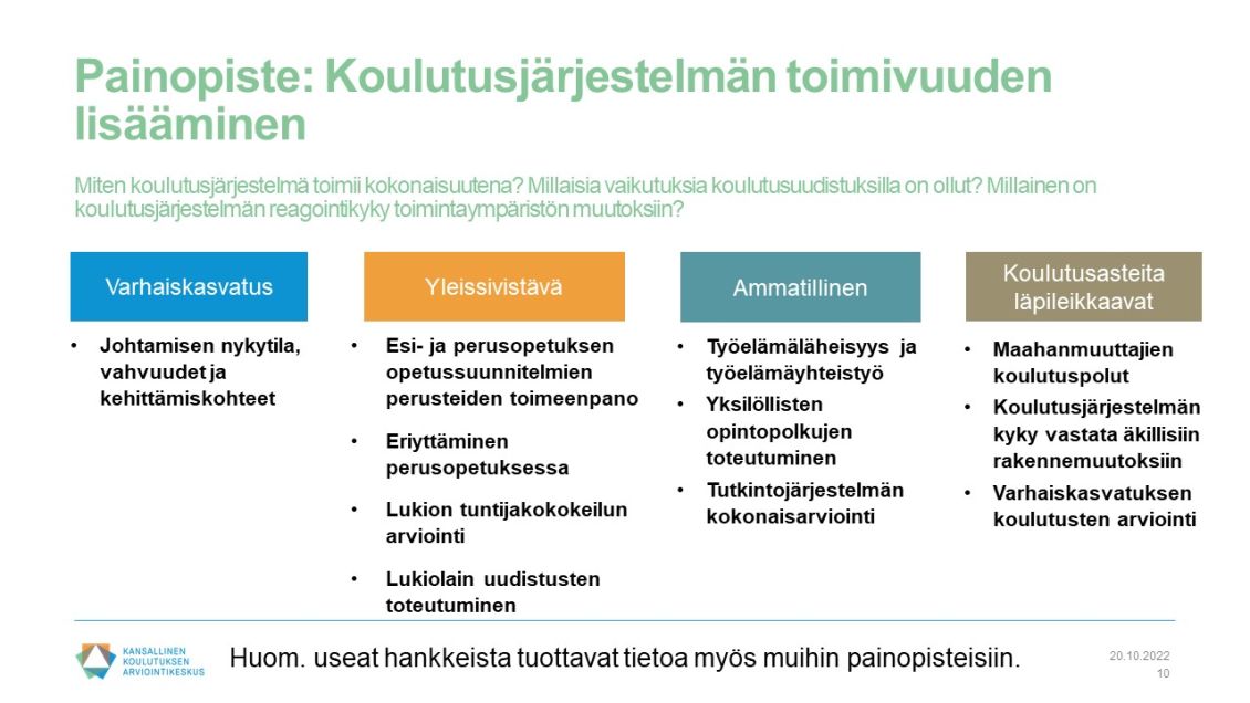 Painopiste 3: Koulutusjärjestelmän toimivuuden lisääminen