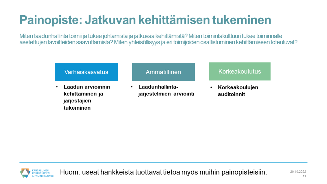 Painopiste 4: Jatkuvan kehittämisen tukeminen