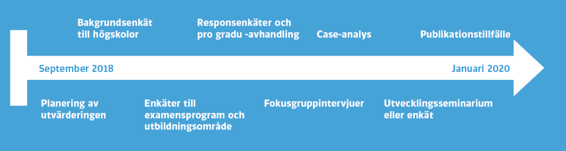 I bilden beskrivs de olika faserna i utvärderingsprocessen och datainsamlingen